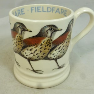 Emma Bridgewater Fieldfare Bird Half Pint Mug – Hand Decorated Spongeware Fieldfare Design – Crested Grebe Stamp – Staffordshire England