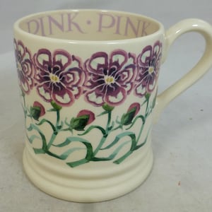 Rare Emma Bridgewater NGS Pinks Flower Half Pint Mug – Pink Floral - Crested Grebe Stamp - National Garden Scheme Charity Souvenir – England