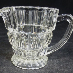 Vintage Pressed Glass Moulded Milk Jug / Creamer / Pitcher with Interesting 3D Geometric Square and Rectangle Studs - 1930s glassware