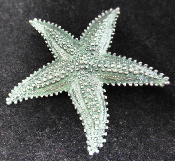 Vintage Starfish Silver Pewter and Iridescent Gre… - image 3