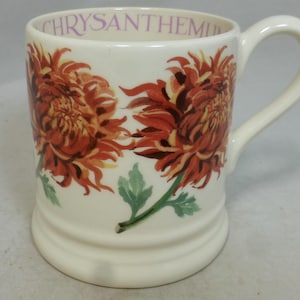 Emma Bridgewater Bronze Chrysanthemum Flowers Half Pint Mug - Hand Decorated Floral Series Spongeware Design – Spoon Stamp - Made in England