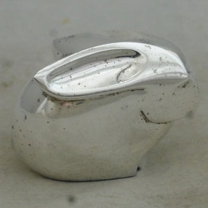 Dansk Designs Vintage Silver Plate Japan Bunny Rabbit Silver on Zinc Figurine / Paperweight - 2.5 in W - Gunner Cyren - Signed Scandi style