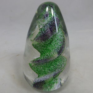 Our Glass Cockington Bullet Weight Handmade Vintage Lead Crystal Egg Paperweight - Purple Green Spiral – Signed - Genuine Crystal Devon Gift