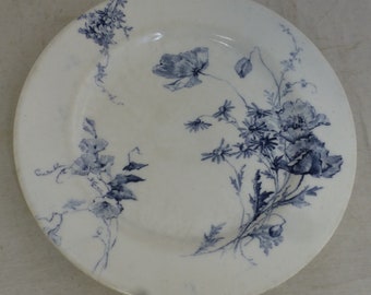 Antique Royal Worcester W4022 Blue & White Floral Porcelain Plate - Wall Display Platter - 1903 Stamp - 6.75 inch D - Staffordshire, England