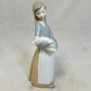 Vintage Early Lladro Girl With Piglet Porcelain Figurine 7 in – Spanish No 1011 - Signed - Handmade in Spain - Fulgencio Garcia Design - VGC