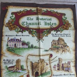 Historical Channel Isles Souvenir Vintage Cotton Tea Towel / Kitchen Towel - Visitor Sights Guernsey, Jersey, Alderney & Sark - Clive Mayor