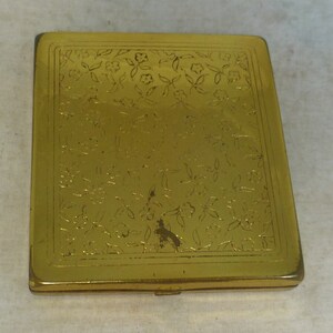 Valentine Gold Tone Floral Squarish Vintage Powder Compact / Make-up Mirror - Signed Valentine Trademark - Fold Out Cover – 1950s - England