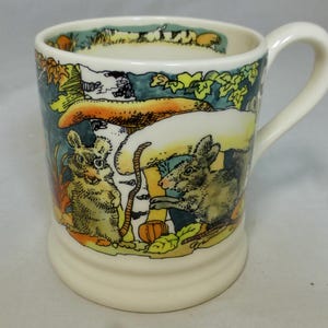 Emma Bridgewater Spongeware Hand Painted Autumn Scene Half Pint Mug 1st Quality - Field Mice Mushroom Design – England - Unused with Labels