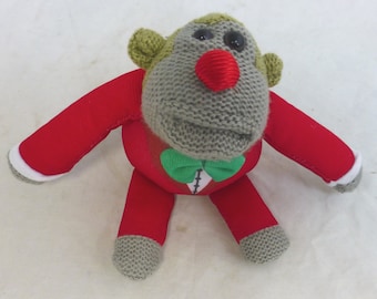 PG Tips Tea Red Nose Comedian Knitted Monkey - Red Suit & Green Bow Tie Beanie Plush Toy - Most Famous Monkey – Red Nose Day Monkey