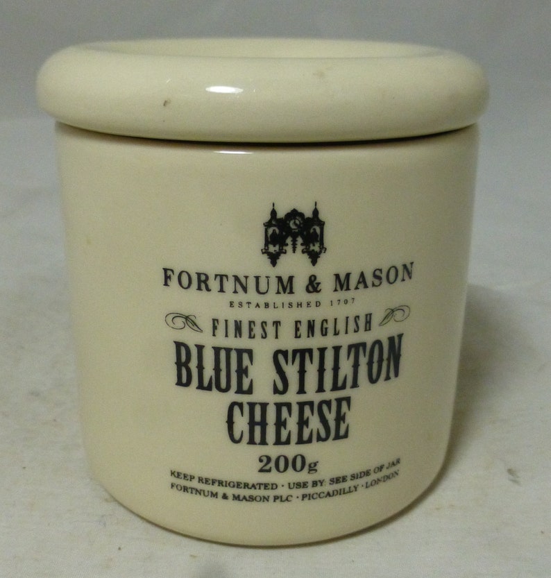 Rare Fortnum & Mason Milkmaid Dandy English Blue Stilton Cheese Porcelain Storage Canister / Jar Crock and Lid 3.25 in H Stilton not inc image 3