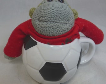 PG Tips Tea Knitted Monkey in Mug - Christmas Chimp Promotional Beanie Plush Toy - Porcelain Black & White Football Mug - Most Famous Monkey