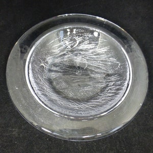 Glass Studio Lead Crystal Serving Bowl with Textured Bark Like Art Glass Base – Handmade Glass Centrepiece Dish – 10in D – Heavy Clear Glass