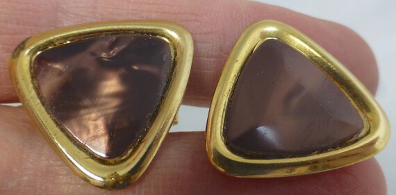 Vintage M’Sieur Brown Shiny Lucite Gold Tone Cuff… - image 3