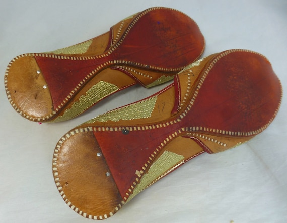 Vintage Handmade Indian Leather Aladdin Slippers … - image 10