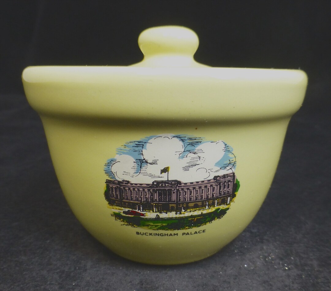 Rare Denby Yellow Stoneware Bowl With Lid 3 London Attractions Buckingham Palace, St Paul's