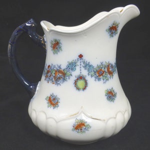 Antique Large English Victorian Jug or Pitcher 8 inch H - Keeling & Co Late Mayers - Hand Painted Porcelain Jug Vase Floral Classical design