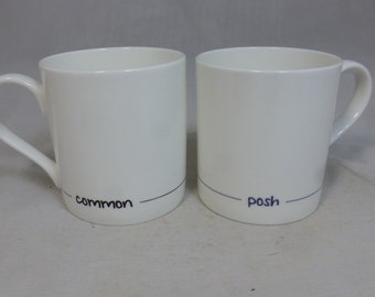 Jin Designs Common and Posh Fine Bone China Pair of Mugs - Designed in Hove Actually - Hand Decorated in Stoke-on-Trent - UK Product