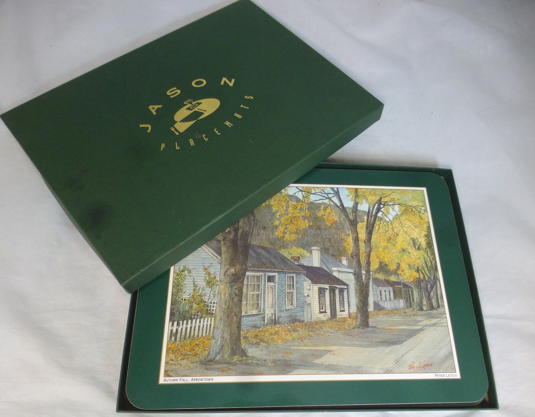 Vintage Jason Interesting Places Boxed Set of 6 Large Cork Backed Table