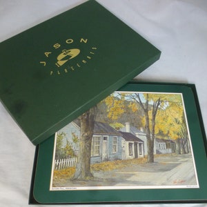 Vintage Jason Interesting Places Nueva Zelanda Juego en caja de 6 grandes tapetes de mesa con respaldo de corcho / manteles individuales 11,5 x 8,25 pulgadas - Peter Leitch Art D4027