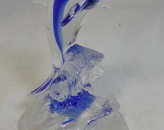 新品❣️美しい青CRYSTAL DARQUES DAUPHIN  Cristal D'arques Vintage French Clear & Cobalt Blue Lead Crystal