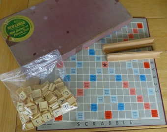 Vintage Scrabble Spear’s Games 1955 Vintage Board Game in Red Box – Plastic Tiles & 4 Wooden Racks - Rules on Lid – Complete Scrabble Game