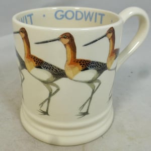 Early Emma Bridgewater Bar Tailed Godwit Wader Bird Half Pint Porcelain Mug – Hand Decorated Sponge Birds Design – Teapot Stamp – England
