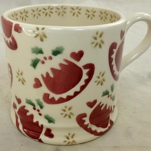 Emma Bridgewater Christmas Puddings 1st Quality Quarter Pint Mug – Hand Decorated Spongeware – Butterfly Stamp, England – Unused with Labels
