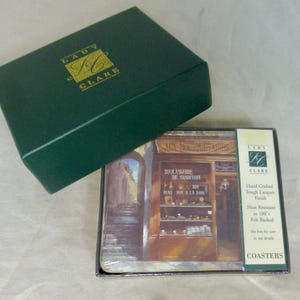 Vintage Sealed Lady Clare Coasters French Shop Fronts Boxed Set of 6 Felt Backed Drinks Mats 4.25 x 3.5 in – BNIB Unopened Unused Condition