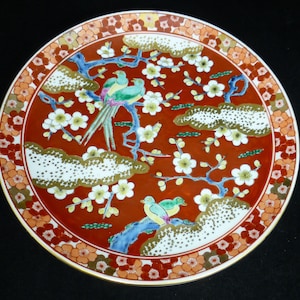 Gold Imari 12 inch Hand Painted Japanese Porcelain Floral and Bird Red Gold Charger / Large Plate – Designer Centrepiece Porcelain - Japan