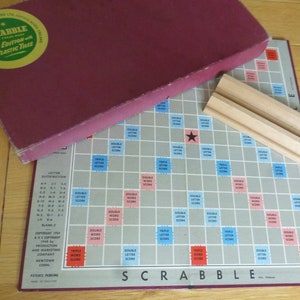 Vintage Scrabble Spear’s Games 1955 Vintage Board Game in Red Box – Plastic Tiles & Wood Racks - Rules on Lid – Complete Set – Fab Condition