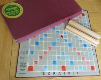 Vintage Scrabble Spear’s Games 1955 Vintage Board Game in Red Box – Plastic Tiles & Wood Racks - Rules on Lid – Complete Set – Fab Condition