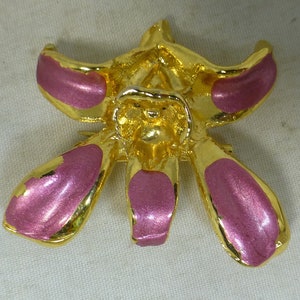 Vintage Orchid Gold 24 Karat with Pink Enamel Flower Pendant & Pin Brooch – Genuine Gold Plated Orchid Flower - RISIS Singapore Jewellery