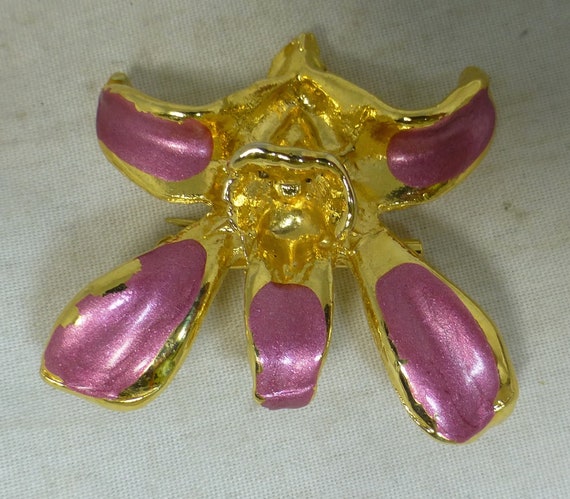 Vintage Orchid Gold 24 Karat with Pink Enamel Flo… - image 1