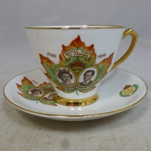 Vintage Royal Visit Canada Queen Elizabeth II & Prince Philip 1959 June Windsor Bone China Cup Saucer Duo – E II R Royal Cypher - England