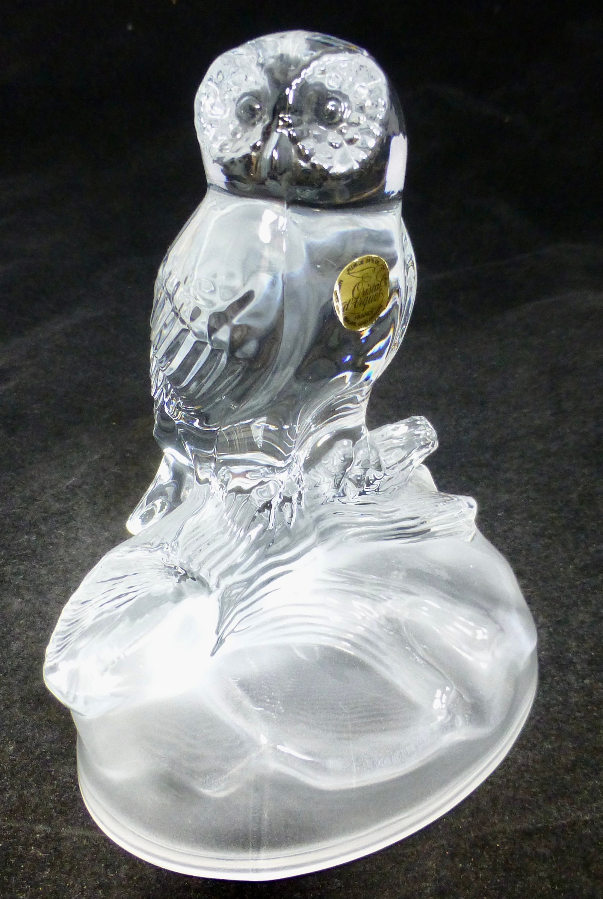 Vintage Cristal D'arques 24% Lead Crystal Glass Barn Owl Figurine