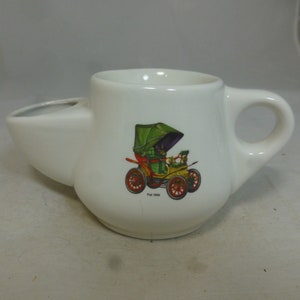 Vintage Wade Shaving Scuttle Mug - Barber Moustache Cream Ceramic Cup with Colour Classic Fiat 1899 Car Design 6.75 in W – Made in England