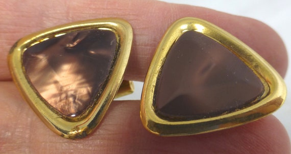 Vintage M’Sieur Brown Shiny Lucite Gold Tone Cuff… - image 2