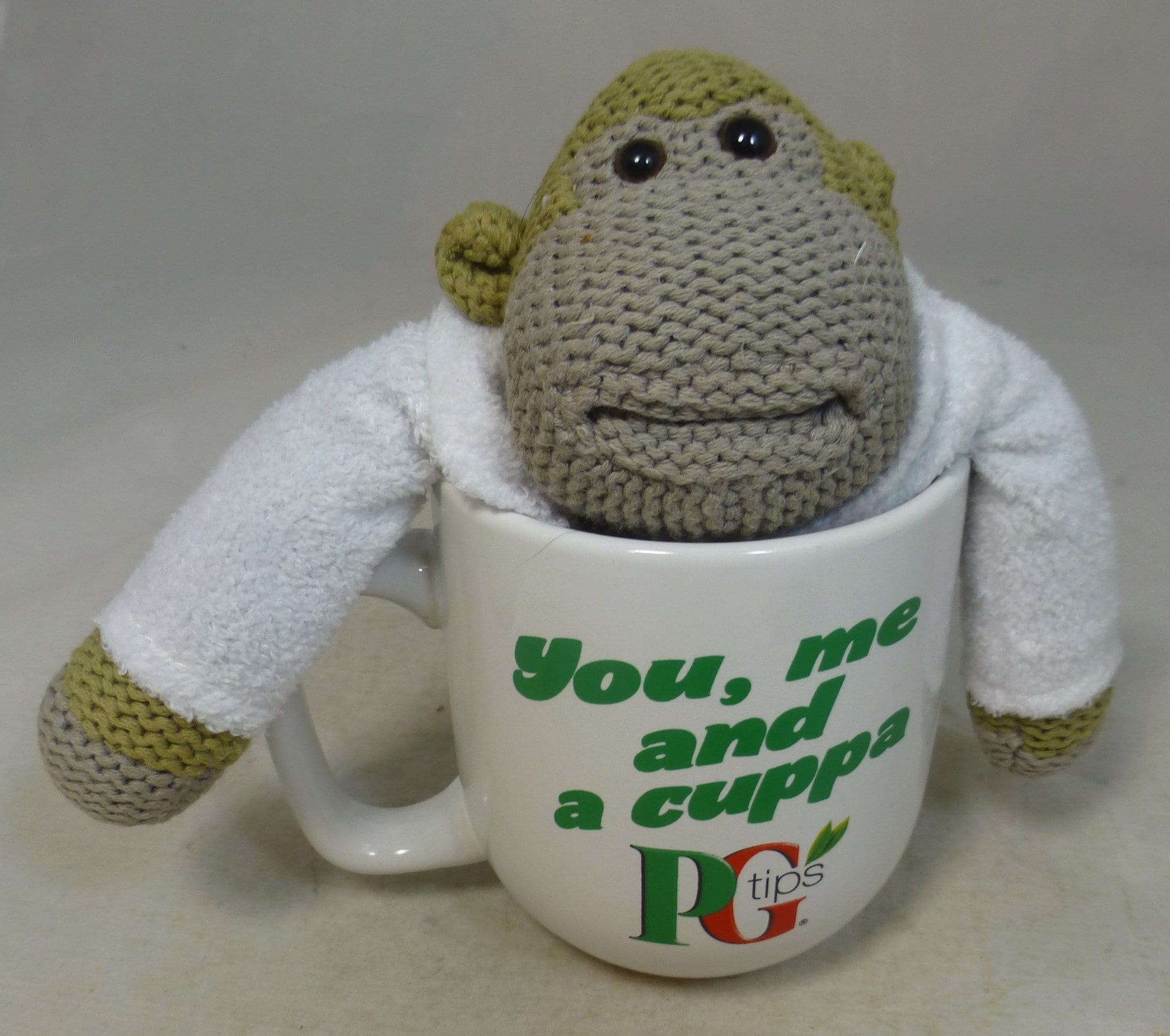 You, Me and a Cuppa Porcelain Mug With PG Tips Chimp White Dressing Gown Promotional  Knitted Monkey Beanie Toy Most Famous Monkey Gift -  India