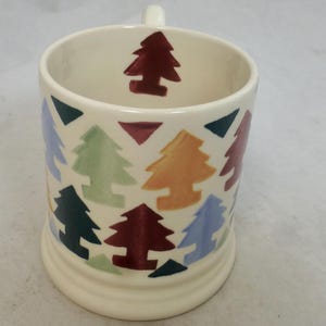 Vintage Early Emma Bridgewater Christmas Tree Decorated by Hand Half Pint Mug – Colourful Xmas Tree Sponged Design – UK Flag Stamp - England