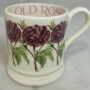 Emma Bridgewater Old Rose Flowers Half Pint Mug - Hand Decorated Dark Pink Rose Sponge Design – Lobster stamp -  England – Unused with Label