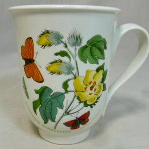 Vintage Portmeirion Botanic Garden England Glockenform Steinzeug Becher Becher Barbados Baumwollblume Gossypium Barbadense - Crest ID Backstamp