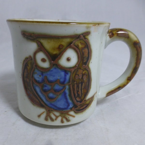 Uil Bird Studio Aardewerk Steengoed Mok of Beker met Toegepaste en Stroop Glazuur Kobalt Blauwe Uil Vogel Motief - Handgemaakte Keramische Uil Gift