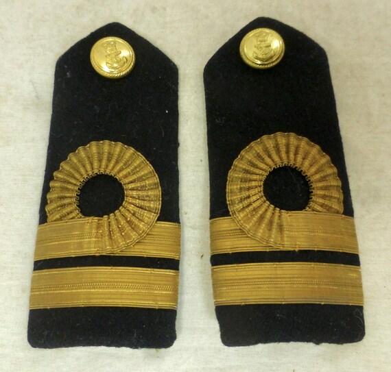 Vintage British Royal Navy Lieutenant Rank Insignia Shoulder Boards Epaulettes - Gold Stripes & 5 Navy Officer’s Gold Firmin London buttons View 5