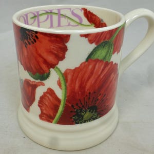 Emma Bridgewater Red Poppies Flowers Half Pint Mug - First Quality - Hand Decorated Spongeware Floral Design – Made in England - Poppy Gift