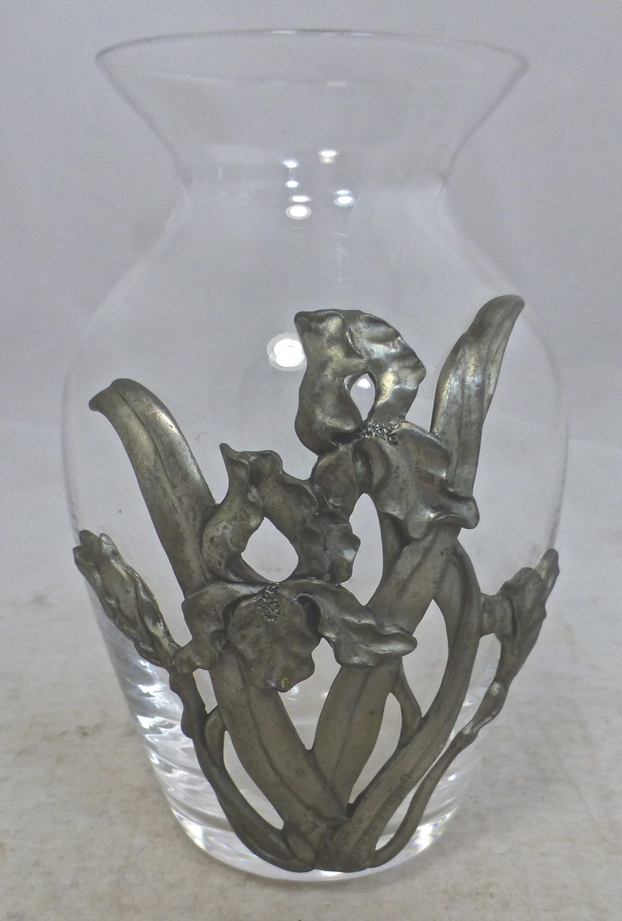Seagull Hand Blown Glass Posy Vase With Pewter Iris Flower