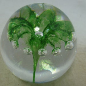 Vintage Irish Blarney Green Glass Paperweight - Fountain & Controlled Bubbles - Blarney Glass Collectibles Made in Ireland - Original Label