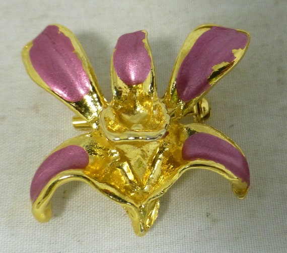 Vintage Orchid Gold 24 Karat with Pink Enamel Flo… - image 2