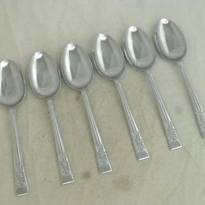 Vintage Set of 6 Bilchrome Dessert Serving Spoons Floral Ridged Handle 7.75in – Sheffield England – Reg GB 899224  c1960s - Unused Condition