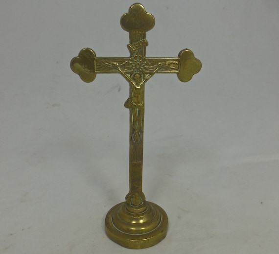 真鍮ヴィンテージ・キリストの十字架ＩＮＲＩ 十字架像 INRI 真鍮製 3D 台座付き十字架上のイエス像 高さ 6