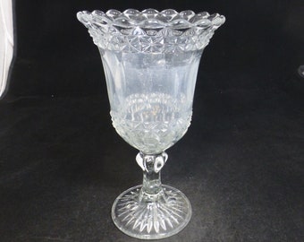 Vintage Large Clear Pressed Glass Trumpet Celery Vase - 10 inch H - Decorative Glass Flower Vase - Sowerby Celery Vase Shaped Glass Gift